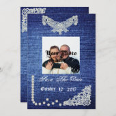 Denim, Parels en sla de datum op Save The Date (Voorkant / Achterkant)