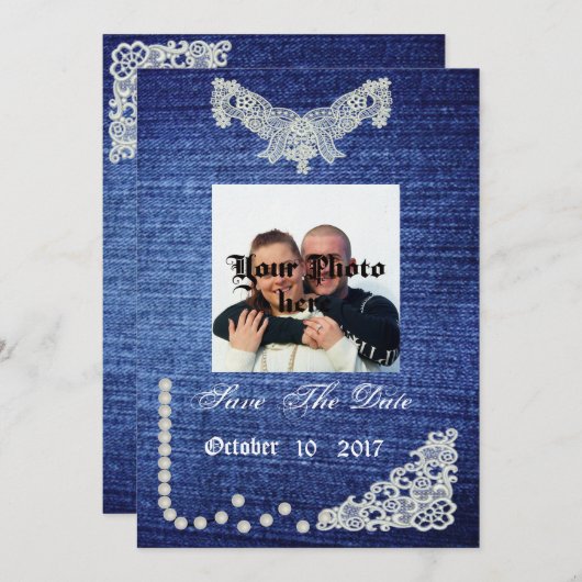 Denim, Parels en sla de datum op Save The Date (Voorkant / Achterkant)