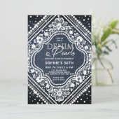 Denim Parels Kant Elegant Modern 50ste Verjaardag Kaart (Staand voorkant)