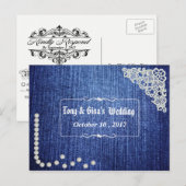 Denim Parels & Kant Wedding RSVP Uitnodiging Briefkaart (Voorkant / Achterkant)
