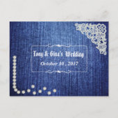 Denim Parels & Kant Wedding RSVP Uitnodiging Briefkaart (Voorkant)