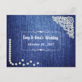 Denim Parels & Kant Wedding RSVP Uitnodiging Briefkaart