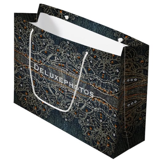 Denim Pareltjes Large Cadeautasje (Voorkant Gekanteld)