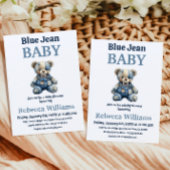 Denim Patchwork Bear Boy Blue Jean Baby Shower Kaart