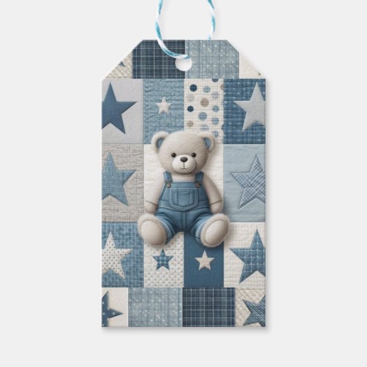 Denim Patchwork Bear Napkins Cadeaulabel (Voorkant)