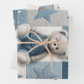 Denim Patchwork Bear Napkins Inpakpapier Vel (In situ)