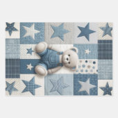 Denim Patchwork Bear Napkins Inpakpapier Vel (Voorkant)