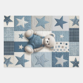 Denim Patchwork Bear Napkins Inpakpapier Vel