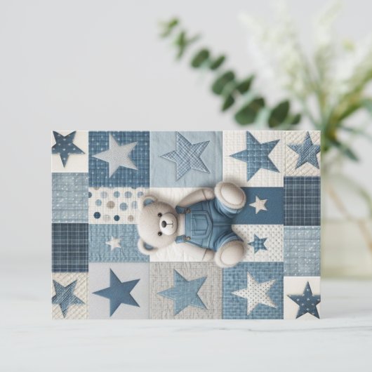 Denim Patchwork Bear Thank You Card Bedankkaart (Staand voorkant)