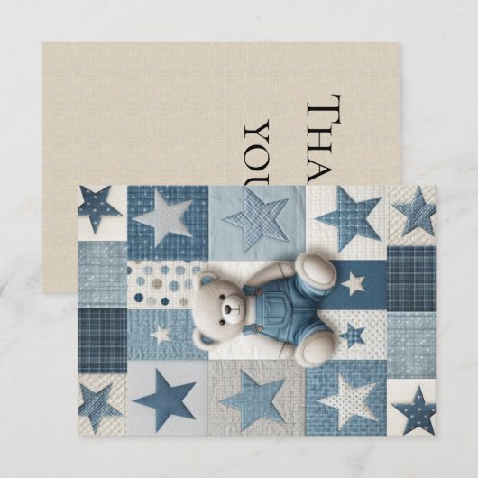 Denim Patchwork Bear Thank You Card Bedankkaart (Voorkant / Achterkant)
