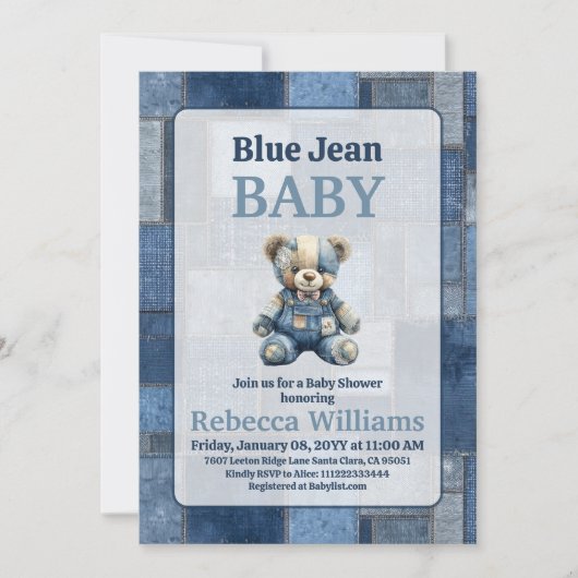 Denim Patchwork Bear Toy Blue Jean Baby Shower Kaart (Voorkant)