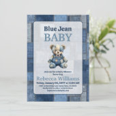 Denim Patchwork Beer Knuffel Blauw Spijkerbroek Ba Kaart (Staand voorkant)