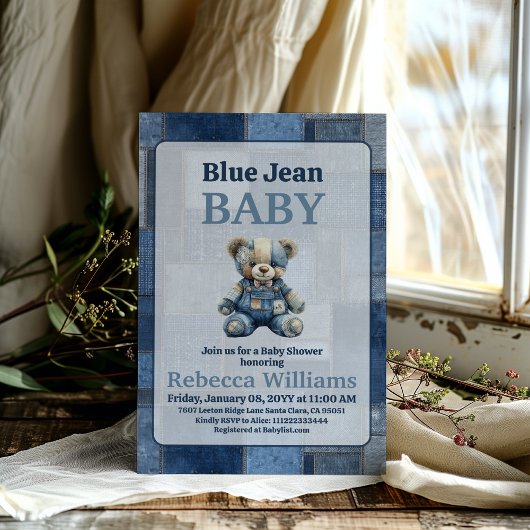 Denim Patchwork Beer Knuffel Blauw Spijkerbroek Ba Kaart