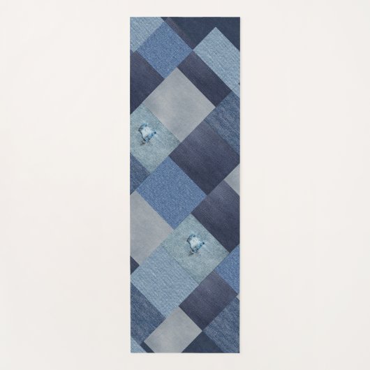 Denim Patchwork Blauwe stof Yogamat (Voorkant)