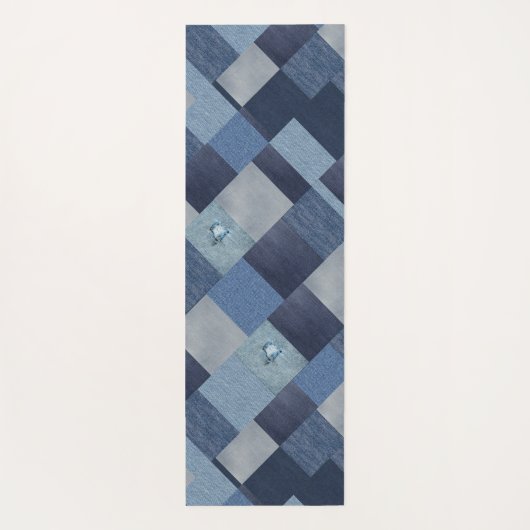 Denim Patchwork Blauwe stof Yogamat (Achterkant)