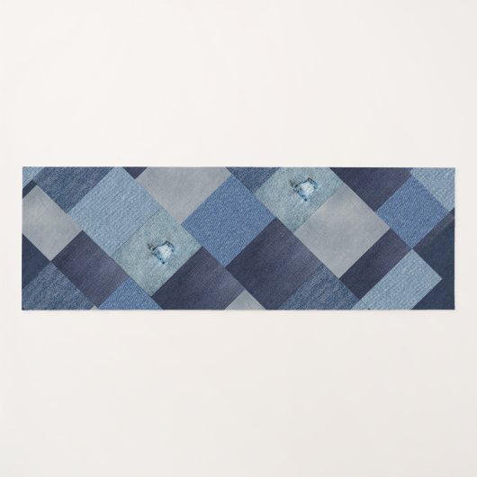 Denim Patchwork Blauwe stof Yogamat (Voorkant (horizontaal))