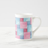 Denim Patchwork Bone China Mok, Pinks, Blues Porselein Kop (Rechts)