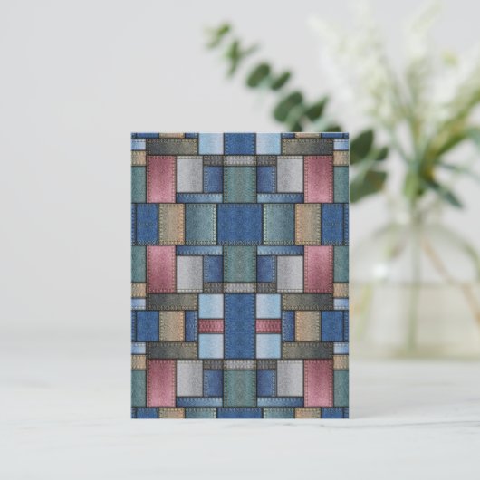 Denim Patchwork Briefkaart (Staand voorkant)