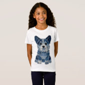 Denim Patchwork Corgi Hond T-shirt (Voorkant volledig)