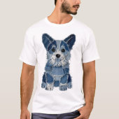 Denim Patchwork Corgi Hond T-shirt (Voorkant)