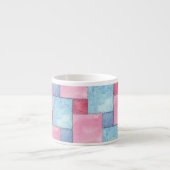 Denim Patchwork Espresso Mok, Pinks, Blues Kop (Voorkant)