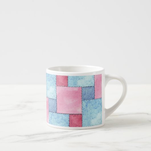 Denim Patchwork Espresso Mok, Pinks, Blues Kop (Rechts)
