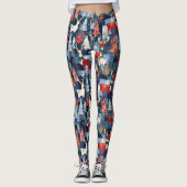 Denim Patchwork Geplakte kerstbomen & rendieren Leggings (Voorkant)