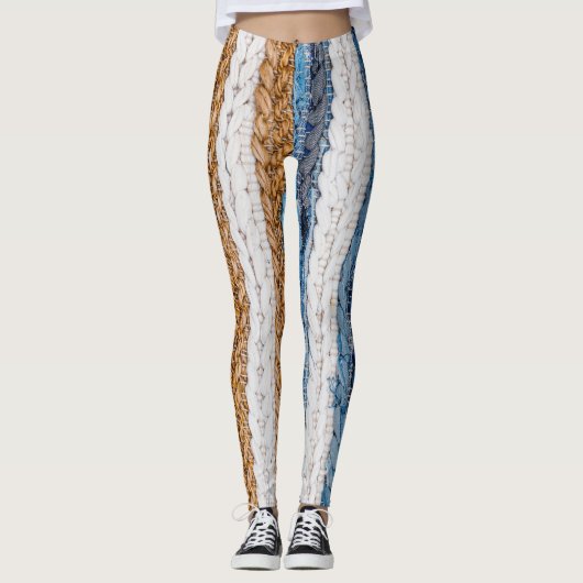Denim patchwork: gerecycled jeans tapijt. leggings (Voorkant)