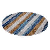 Denim patchwork: gerecycled jeans tapijt. snijplank (Hoek)