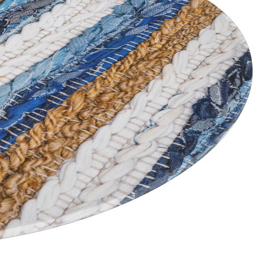 Denim patchwork: gerecycled jeans tapijt. snijplank (Hoek)