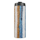 Denim patchwork: gerecycled jeans tapijt. thermosbeker (Voorkant)