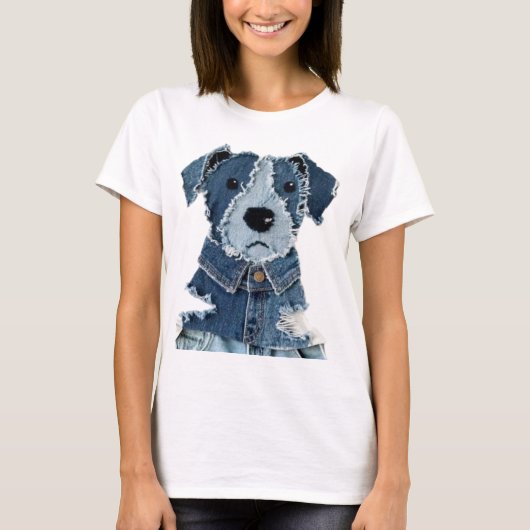 Denim Patchwork Hond T-shirt (Voorkant)