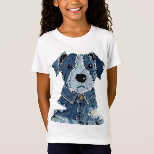 Denim Patchwork Hond T-shirt (Voorkant)