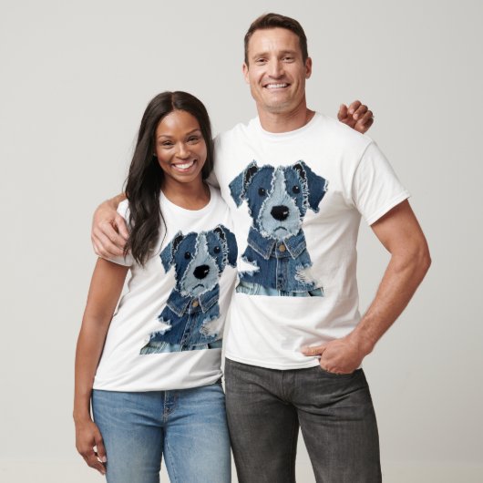 Denim Patchwork Hond T-shirt (Unisex)