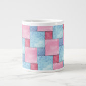 Denim Patchwork Jumbo Mok, Pinks, Blues Grote Koffiekop (Voorkant)