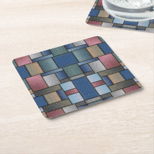 Denim Patchwork Kartonnen Onderzetters (Schuin)