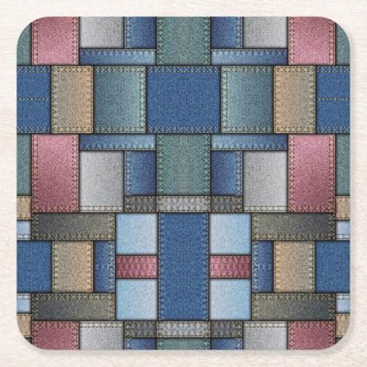 Denim Patchwork Kartonnen Onderzetters (Voorkant)