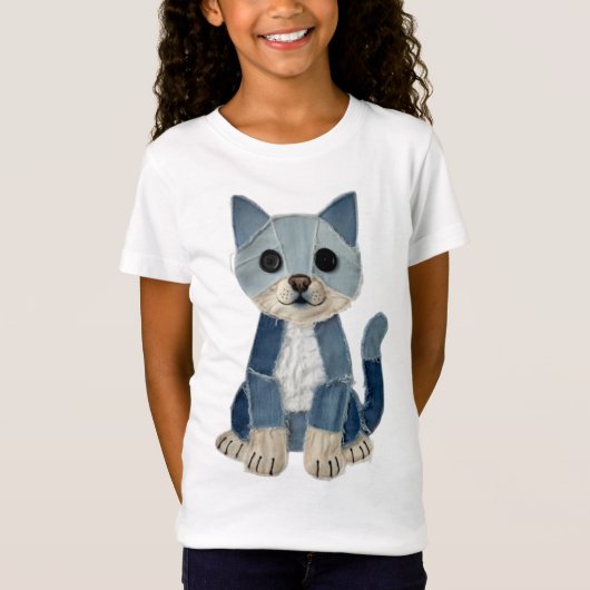 Denim Patchwork Kat T-shirt (Voorkant)