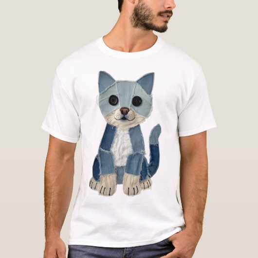 Denim Patchwork Kat T-shirt (Voorkant)