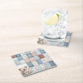 Denim Patchwork Koala - Square Paper Coaster Kartonnen Onderzetters (Insitu)