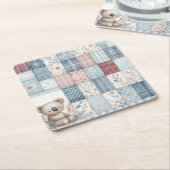 Denim Patchwork Koala - Square Paper Coaster Kartonnen Onderzetters (Schuin)