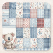 Denim Patchwork Koala - Square Paper Coaster Kartonnen Onderzetters (Voorkant)