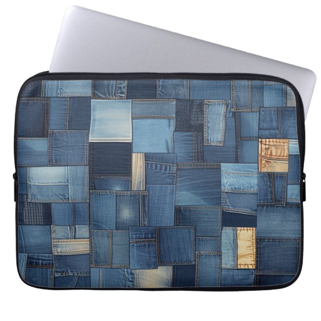 Denim Patchwork Laptop Sleeve (Voorkant)