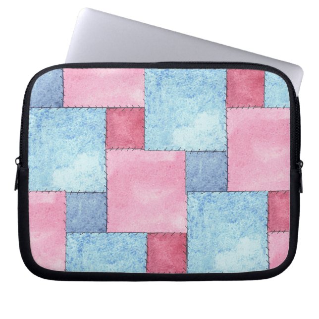 Denim Patchwork-laptophoes, Pinks, Blues Laptop Sleeve (Voorkant)