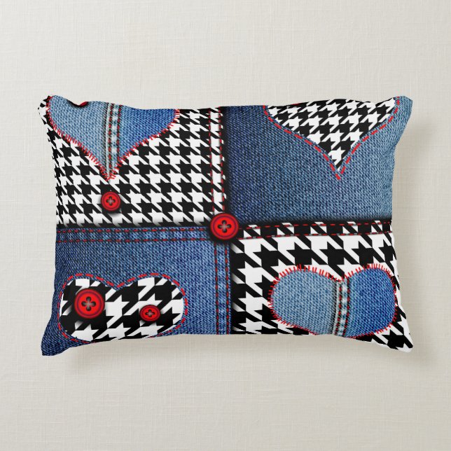 Denim Patchwork: naadloos stoffenpatroon Accent Kussen (Voorkant)