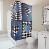 Denim Patchwork: naadloos stoffenpatroon Douchegordijn (In situ)