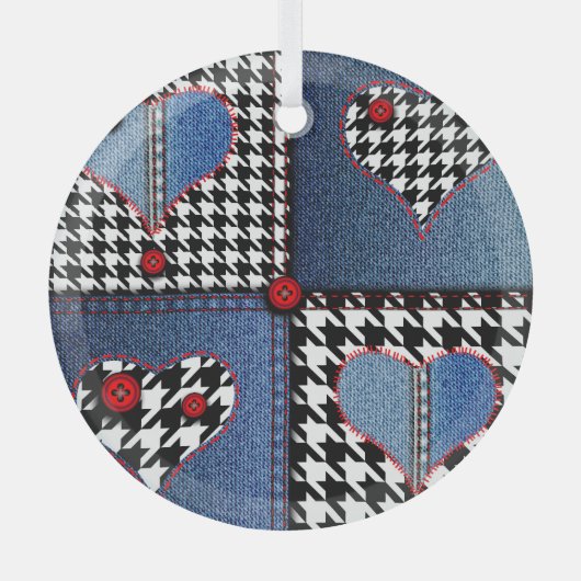 Denim Patchwork: naadloos stoffenpatroon Glas Ornament (Voorkant)