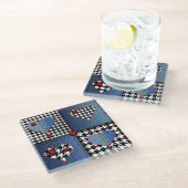 Denim Patchwork: naadloos stoffenpatroon Glazen Onderzetter (Schuin)