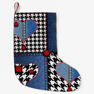 Denim Patchwork: naadloos stoffenpatroon Kleine Kerstsok