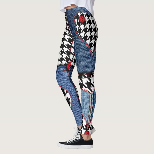 Denim Patchwork: naadloos stoffenpatroon Leggings (Links)